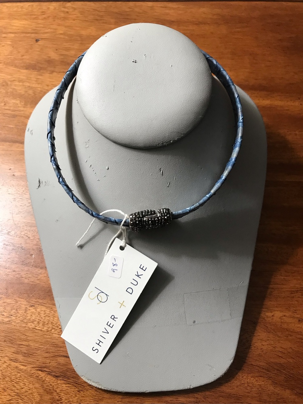 Shiver and Duke Blue Leather Choker Necklace.